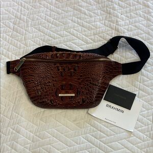 Brahmin Brown Croc Embossed Leather Belt Bag Sling